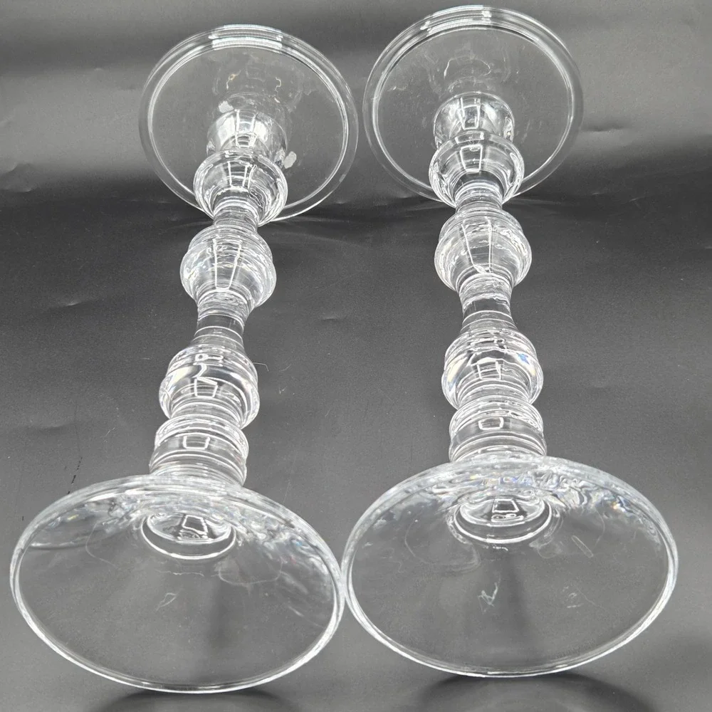 LARGE K&K Clear Glass Candle Holders  13.5